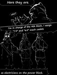 anthro black_background canid colored_line_art comic dark dialogue digital_drawing_(artwork) digital_media_(artwork) english_text felid fifty_seventh_(kofomy) fifty_sixth_(kofomy) group hi_res kofomy male mammal monochrome simple_background speech_bubble text trio white_line_art