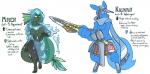 2019 4_fingers 5_fingers anthro armor blue_body blue_skin blush bodily_fluids bottle breasts canid canine claws clothing container digital_media_(artwork) duo ear_fins english_text featureless_breasts featureless_crotch female fin fingers fox gem glowing green_hair hair holding_melee_weapon holding_object holding_sword holding_weapon jinti kili_(kilinah) male mammal marine melee_weapon membrane_(anatomy) merfolk miren scalie scarf split_form standing sweat sweatdrop sword text translucent translucent_clothing water weapon webbed_hands