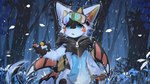 16:9 2024 anthro biped black_body black_fur blue_body blue_eyes blue_fur clothing coat domestic_cat eyewear eyewear_on_head felid feline felis fructose_(fructose_c) fur goggles goggles_on_head hi_res hlg7777 insect_wings kemono lepidopteran_wings looking_up male mammal raincoat raining solo topwear white_body white_fur widescreen wings young young_anthro young_male