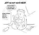 2021 4_fingers 4_toes anal_beads anthro balls belly black_and_white bodily_fluids butt comic dialogue dildo discarded_sex_toy english_text feet fingers foreskin genitals hyena inside jeffrey_taggart male mammal meme monochrome navel nipples no_nut_november overweight penis ruler sex_toy solo speech_bubble sweat text thewilldpink thick_thighs toes