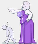 2024 absurd_res ambiguous_gender angry annoyed anthro belly big_breasts boss_monster_(undertale) bovid breasts caprine clothing cross-popping_vein dress duo female floppy_ears frown gesture goat hand_gesture hand_on_hip hi_res horn human larger_female long_sleeves mammal overweight overweight_anthro overweight_female pointing size_difference sketchfins smaller_human tail toriel undertale_(series) walking