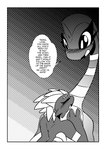 absurd_res anthro blush border brachiosaurid brachiosaurus comic dialogue dinosaur duo english_text hi_res jeice_the_brachiosaurus_(character) male male/male monochrome prehistoric_species reptile sauropod sauropodomorph scalie screentone speech_bubble taboo_tails_(copyright) terra_the_troodon_(character) text theropod troodon troodontid white_border white_crest_(artist)