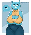 2024 age_difference angry anthro arm_under_breasts artist_name bare_shoulders belt big_breasts biped black_claws black_eyebrows black_eyes black_markings blue_body blue_bottomwear blue_breasts blue_clothing blue_ears blue_eyelids blue_fur blue_markings blue_skirt border bottomwear breast_envy breasts brown_belt cartoon_network cat_cutout claws cleavage cleavage_cutout closed_frown clothed clothed_anthro clothed_female clothing crossed_arms cutout daughter_(lore) digital_drawing_(artwork) digital_media_(artwork) disastrouspanda domestic_cat duo ears_down elderly elderly_anthro elderly_female envy eyebrows eyelashes eyelids felid feline felis female finger_claws fingers front_view frown fully_clothed fully_clothed_anthro fully_clothed_female fur geometric_background glistening glistening_breasts glistening_eyes glistening_nose glistening_shoulders hi_res huge_breasts iris lidded_eyes light_body light_fur looking_at_another looking_at_viewer mammal markings mary_senicourt mature_anthro mature_female monotone_body monotone_fur mother_(lore) mother_and_child_(lore) mother_and_daughter_(lore) mouth_closed narrowed_eyes navel nicole_watterson no_pupils older_female outline parent_(lore) parent_and_child_(lore) parent_and_daughter_(lore) pattern_clothing pattern_sweater pattern_topwear pink_nose pivoted_ears pointy_ears portrait prick_ears resting_bitch_face round_head simple_background skirt standing striped_clothing striped_sweater striped_topwear stripes sweater the_amazing_world_of_gumball thick_eyebrows thick_thighs three-quarter_portrait topwear turtleneck whisker_markings white_border white_outline yellow_clothing yellow_sweater yellow_topwear younger_female