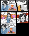 4:5 anthro big_breasts blackbetty bodily_fluids breasts canid canine cleavage clothed clothing comic dialogue duo english_text female fox franciene_(tango's_family) fur hair hi_res lewis_gunn looking_at_viewer male mammal procyonid raccoon red_fox simple_background sweat tail text true_fox