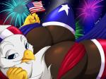 2017 4:3 4th_of_july accipitrid accipitriform american_eagle american_flag anthro avian bald_eagle beak big_breasts bird breasts clothed clothing conditional_dnp eagle female fireworks flag flag_(object) half-closed_eyes hi_res holding_flag holding_object holidays huge_breasts legwear liberty_(suirano) looking_at_viewer mini_flag narrowed_eyes non-mammal_breasts sea_eagle solo suirano united_states_of_america