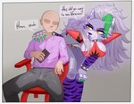 2023 5_fingers absurd_res animatronic anthro bald big_breasts blush bracelet breasts bulge canid canine canis choker clothed clothing colored_nails dialogue digital_media_(artwork) duo ear_piercing ear_ring electronics english_text erection erection_under_clothing female fingers five_nights_at_freddy's five_nights_at_freddy's:_security_breach green_nails hair hi_res holding_object holding_phone human jewelry larger_female lipstick long_hair machine makeup male mammal nails necklace phone piercing purple_lipstick ring_piercing robot roxanne_wolf scottgames sitting size_difference smaller_male spiked_bracelet spiked_choker spiked_wristband spikes steel_wool_studios text wolf yellow_eyes zexlynk