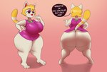 animal_crossing anthro big_breasts big_butt black_eyes blonde_hair breasts butt clothing domestic_cat dress english_text felid feline felis female hair hi_res jovi_cap mammal monique_(animal_crossing) nintendo solo tail text thick_thighs