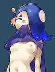 absurd_res animal_humanoid areola black_eyes blue_background blue_hair breasts cephalopod cephalopod_humanoid clothed clothing ear_piercing eyelashes female flashing flashing_breasts hair hair_over_eye hi_res humanoid humanoid_pointy_ears looking_at_viewer marine marine_humanoid mollusk mollusk_humanoid narrowed_eyes navel nintendo nipples object_in_mouth octarian octoling octopus_humanoid pale_skin piercing pink_areola pink_nipples presenting presenting_breasts pseudo_hair raised_clothing raised_topwear shiver_(splatoon) simple_background small_breasts solo splatoon tentacle_hair tentacles topwear translucent translucent_clothing translucent_topwear triplestabber