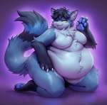 anthro claws fur hybrid male multicolored_body multicolored_fur obese overweight overweight_male smile solo yellow_eyes yumelle