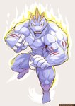 abs anthro asian_clothing big_muscles clothed clothing east_asian_clothing etezarumonkey fundoshi fundoshi_only generation_1_pokemon hi_res japanese_clothing looking_at_viewer machoke male muscular nintendo pokemon pokemon_(species) scales smile solo topless underwear underwear_only