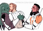 alien beard clone_trooper cody_(star_wars) eyes_closed facial_hair group human kiss_on_lips kissing kit_fisto male male/male mammal nautolan obi-wan_kenobi orientalld simple_background star_wars star_wars:_the_clone_wars trio white_background