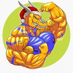 1:1 absurd_res anthro badge biceps dragon drake_bates fenricarus flexing hi_res lizard male muscular muscular_male mythological_creature mythological_scalie mythology nipples pecs reptile scalie solo zach_blitz_(artist)