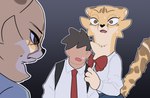 2022 akino's_dad_(el-k) akino_(el-k) anthro black_nose bodily_fluids bow_tie brown_eyes cheetah chest_tuft clothed clothing comic daughter_(lore) digital_drawing_(artwork) digital_media_(artwork) el-k father_(lore) father_and_child_(lore) father_and_daughter_(lore) felid feline female fur group hi_res human kouda_(el-k) male mammal markings necktie parent_(lore) parent_and_child_(lore) parent_and_daughter_(lore) school_uniform shirt simple_background spots spotted_body spotted_fur surprised_expression sweat sweatdrop topwear tuft uniform white_clothing white_shirt white_topwear