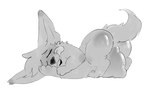 absurd_res ambiguous_gender big_ears canid canine eyebrows eyes_closed fennec_fox fox fur greyscale hand_on_face hi_res lying mammal monochrome on_side pawfunk_(artist) raised_inner_eyebrows semi-anthro simple_background sleeping solo tongue tongue_out true_fox vore white_background