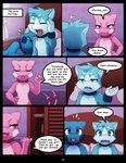 2018 anthro bed bedroom blue_body blue_eyes blue_fur closet clothing collar comic costume darkmirage dialogue dragonair dragonchu_(character) english_text eyes_closed fan_character female fur furniture generation_1_pokemon good_boy hi_res hybrid legendary_pokemon male mammal mew_(pokemon) morning nintendo open_mouth pet_praise pillow pink_body pink_eyes pink_fur pokemon pokemon_(species) praise quetzalli_(darkmirage) sis_(fyoshi) text tongue tongue_out yawn