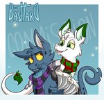 2024 absurd_res ambiguous/ambiguous ambiguous_gender artist_name basttard big_claws black_eyebrows black_scarf black_shell black_spots blue_background blue_text blush blush_lines border bori_(neopets) cheek_tuft christmas_neopet claws darigan_neopet dipstick_ears duo ear_markings english_text eyebrows facial_tuft fangs feral fur green_ears green_eyes green_inner_ear green_scarf green_tail_tuft grey_body grey_claws grey_ears grey_fur grey_tail head_tilt head_tuft hi_res holly_(plant) holly_on_tail intraspecies looking_aside markings mouth_closed multicolored_ears multicolored_scarf neopet_(species) neopets open_mouth pink_inner_ear pink_tongue plant purple_scarf red_eyes red_scarf scarf shell simple_background snout snow spots spotted_body spotted_fur tail tail_tuft teeth tenkowski text tongue tuft tuli_(metrohunter) two_tone_ears two_tone_scarf white_body white_border white_ears white_fur white_nose white_shell white_tail winter yellow_sclera