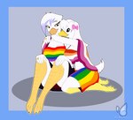 absurd_res adults aged_up anatid anseriform anthro avian bedding big_breasts bird blanket blueondrive bottomwear breasts butch/femme clothing disney duck ducktales ducktales_(2017) duo feathers female female/female flag hi_res hug intimate lena_(ducktales) lesbian_pride_colors lgbt_pride multicolored_bottomwear multicolored_clothing multicolored_skirt multicolored_topwear non-mammal_breasts orange_lesbian_pride_colors pride_color_bottomwear pride_color_clothing pride_color_flag pride_color_skirt pride_color_topwear pride_colors rainbow_pride_colors romantic romantic_couple shirt shorts side_boob six-stripe_rainbow_pride_colors skirt tank_top tomboy topwear wearing_flag webby_vanderquack white_body white_feathers