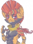 anthro beelzemon_(artist) fan_character gael_the_scrafty generation_5_pokemon hair half-length_portrait looking_at_viewer male mohawk nintendo pokemon pokemon_(species) ponytail portrait scalie scarf scrafty solo stripes