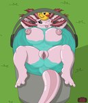 absurd_res amphibian annaengine anthro areola axolotl axolotl_(minecraft) big_breasts breasts bucket bucket_of_axolotl clitoris container digital_drawing_(artwork) digital_media_(artwork) feet female front_view genitals gills grass hands_behind_head hi_res humanoid_genitalia in_bucket in_container liquid looking_at_viewer lying marine microsoft minecraft mojang mole_salamander monotone_body navel nipples nude object_on_head on_back one_eye_closed outside partially_submerged pink_areola pink_body pink_nipples plant presenting pussy rubber_duck salamander signature simple_background smile solo spread_legs spread_pussy spreading tail toes tongue tongue_out water wink winking_at_viewer xbox_game_studios