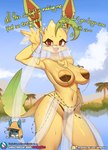 2023 anthro belly_dancer big_breasts breasts burgerkiss canid canine clothed clothing conditional_dnp desert dialogue digital_media_(artwork) duo eeveelution english_text female fingers generation_4_pokemon hand_on_hip hat headgear headwear heart_eyes heart_symbol hi_res jewelry leafeon looking_at_viewer lucario mammal necklace nintendo oasis open_mouth outside palm_tree partially_clothed partially_submerged pasties plant pokemon pokemon_(species) sky smile solo_focus tail text thick_thighs tree url veil wide_hipped_anthro wide_hipped_female wide_hips yellow_body