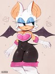 absurd_res anthro armwear bat breasts cleavage clothed clothing elbow_gloves eyeshadow female fur gloves half-closed_eyes handwear hi_res kawo_oshy makeup mammal narrowed_eyes rouge_the_bat sega signature simple_background sketch solo sonic_the_hedgehog_(series) tan_body tan_skin white_body white_fur wings