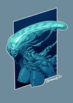 2023 abstract_background alien alien_(franchise) big_breasts blue_body bone breasts erect_nipples exoskeleton female hi_res humanoid nipples skull skull_head solo translucent xenomorph zummeng