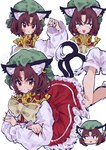 2_tails absurd_res alternative_fashion animal_humanoid bangs blush bow_(feature) brown_hair cat_humanoid chen_(touhou) clothing dress ear_piercing ear_ring felid felid_humanoid feline feline_humanoid female frilly frilly_clothing frilly_dress frown hair hat headgear headwear hi_res humanoid inner_ear_fluff j-fashion lolita_(fashion) long_nails mammal mammal_humanoid mugimugi_9kv multi_tail multiple_images piercing red_eyes ring_piercing simple_background solo tail touhou tuft white_background