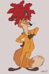 2020 3_toes alternate_species anthro black_nose canid canine clothing curled_hair dipstick_tail feet flat_colors fox fur furrification hair half-closed_eyes hi_res looking_at_viewer male mammal markings narrowed_eyes orange_body orange_fur red_hair side sideshow_bob smile smirk solo starskitty tail tail_markings the_simpsons toes