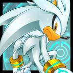 1:1 5_fingers abstract_background anthro big_eyes big_head black_border blue_markings border eulipotyphlan fingers fur grey_body hair hedgehog looking_at_viewer low_res male mammal markings narrow_hips nude on_model rear_view sasisage sega silver_the_hedgehog solo sonic_the_hedgehog_(series) thin_thighs toony white_body white_fur white_hair yellow_eyes