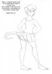 anthro arania bald_tail balls barefoot biped bottomwear clothed clothing dialogue ear_piercing english_text feet genitals gynomorph hair herm_(lore) intersex looking_back mammal monochrome murid murine piercing piper_(tcitw) plantigrade profanity rat rodent shirt skirt solo tail tank_top text the_cabin_in_the_woods_(arania) topwear