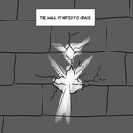 1:1 2024 brick_wall cracked_wall digital_drawing_(artwork) digital_media_(artwork) english_text fenrirwolfen hi_res light light_beam monochrome text wall_(structure) zero_pictured