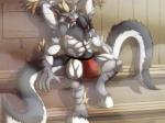 2019 2_tails 4:3 4_arms 4_pecs anthro armpit_hair barazoku biceps biped black_body black_fur body_hair bulge chest_fur chest_hair chimera claws clothed clothing digital_media_(artwork) feathers fur green_eyes grey_body grey_fur hands_behind_head hi_res hooves horn hybrid jockstrap looking_at_viewer male mane multi_arm multi_limb multi_nipple multi_pecs multi_tail muscular muscular_anthro muscular_male nipples pecs pubes sauna scales sharp_teeth sitting skimpy solo spread_legs spreading striped_body striped_fur stripes szaeravar tail teeth topless tusks underwear zudomon_(artist)