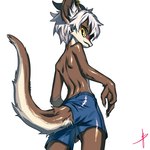 1:1 2022 absurd_res anthro blaedic bottomwear brown_body brown_claws brown_fur butt butt_pose cheek_tuft claws clothed clothing dragon ear_piercing ear_ring eastern_dragon facial_tuft fur furgonomic_bottomwear furgonomics furred_dragon furred_scalie glistening glistening_body hair hi_res horn id_(snowfielddragon) inner_ear_fluff looking_at_viewer looking_back male male_anthro mythological_creature mythological_scalie mythology piercing portrait pose raised_tail rear_view ring_piercing scalie short_hair shorts_only simple_background solo standing tail tan_body tan_fur three-quarter_portrait topless tuft white_background white_hair yellow_eyes