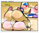 2022 6:5 absurd_res anthro bed blush bodily_fluids body_blush border butt butt_blush chalice_(rodent_powered) chumouree_(rodent_powered) duo english_text female female/female french_kissing furniture generation_3_pokemon genitals heart_symbol hi_res kissing minun nintendo peach_(rodent_powered) pokemon pokemon_(species) pokemon_mystery_dungeon pussy rear_view rodent_powered_(softestpuffss) sex softestpuffss spike_chunsoft text tribadism vaginal white_border