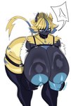 absurd_res anthro areola atotekio bent_over big_breasts black_body black_fur blonde_hair blue_areola blue_body blue_eyes blue_fur blue_hair blue_nipples blue_tail breasts clothed clothing collar ear_piercing female fur generation_7_pokemon hair hanging_breasts hi_res huge_breasts legband legendary_pokemon legwear looking_down mammal multicolored_body multicolored_fur multicolored_hair nintendo nipples piercing pokemon pokemon_(species) signature simple_background solo spiked_collar spikes squish stockings tail thick_thighs thigh_highs thigh_squish thighband two_tone_hair two_tone_tail white_background yellow_body yellow_fur yellow_tail zeraora