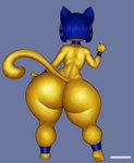 animal_crossing ankha_(animal_crossing) anthro big_butt blue_hair bodily_fluids butt dangodanger digital_media_(artwork) domestic_cat felid feline felis female hair hi_res huge_hips huge_thighs mammal nintendo nude solo sweat sweaty_butt tail thick_thighs wide_hips yellow_body