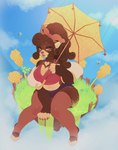 absurd_res accessory anthro arthropod bear bee bonbon_(lovelockdownart) breasts clothed clothing female flower fur hair hi_res hymenopteran insect leg_warmers legwear lips lipstick looking_at_viewer makeup mammal plant simple_background smile solo sunshiu topwear umbrella