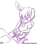 anthro aogami aria_(aogami) chirmaya clothing desk electronics female furniture hair lagomorph leporid mammal monochrome paper phone rabbit simple_background solo table white_background young young_anthro