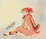 adalaide_(ghostiefur) anthro atlascat bovid butt caprine digital_media_(artwork) eyewear female ghostiefur glasses goat hair hi_res hybrid looking_away mammal peaceful rear_view red_hair simple_background simplistic solo