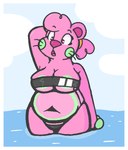 2022 accessory anthro areola areola_slip barry_(porbol) beach bear belly big_belly big_breasts breasts clothed clothing female goo_creature gris_swimsuit hair hand_behind_head hand_behind_own_head looking_at_viewer mammal meme meme_clothing nonbinary_(lore) one-piece_swimsuit open_mouth outside pink_body porbol sea simple_background sky solo swimwear translucent translucent_clothing translucent_swimwear under_boob water