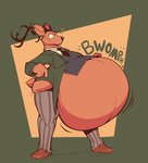 2020 anthro antlers beastars belly big_belly bodily_fluids boot_(artist) brown_body brown_fur cervine clothing deer footwear fur hi_res horn huge_belly hyper hyper_belly inflation louis_(beastars) male mammal necktie overweight overweight_anthro overweight_male red_deer school_uniform shoes solo sound_effects sweat unbuttoned uniform