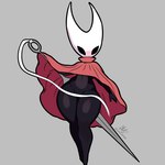 animal_humanoid anthro arthropod arthropod_humanoid black_body cloak clothing female grey_background hi_res hollow_knight hornet_(hollow_knight) humanoid insect luz_dreaw mask melee_weapon navel simple_background solo sword team_cherry thick_thighs weapon wide_hips