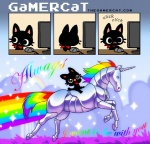 :3 :< :d ambiguous_gender bent_legs black_body black_ears closed_frown colorful_theme comic computer computer_keyboard computer_mouse domestic_cat electronics english_text equid equine extended_arms extended_legs felid feline felis feral frown gamercat_(character) head_turned hooves horn iridescent iridescent_body machine mammal mouth_closed mythological_creature mythological_equine mythology quadruped rainbow rainbow_arch riding robot robot_unicorn_attack samantha_whitten size_difference smile sparkles spread_arms straddling straight_leg tail text the_gamercat unicorn url wide_eyed