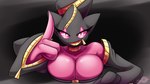 2020 artist_name banette big_breasts breasts digital_media_(artwork) english_text female generation_3_pokemon generation_6_pokemon hi_res humanoid latiar looking_at_viewer mega_banette mega_evolution nintendo number open_mouth open_smile pokemon pokemon_(species) pokemorph simple_background smile solo text zipper zipper_mouth