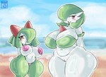 anthro areola beach big_areola big_breasts big_nipples bottomless breasts clothed clothing curvy_figure duo eyelashes female female/female gardevoir generation_3_pokemon genitals green_body green_hair green_skin hair huge_areola huge_breasts huge_nipples humanoid kirlia looking_at_viewer moonix_xero navel nintendo nipples nude open_mouth pink_areola pink_nipples pokemon pokemon_(species) pussy red_eyes seaside short_stack signature size_difference slightly_chubby spikes spikes_(anatomy) standing thick_thighs topless topwear topwear_only voluptuous white_body white_skin wide_hipped_female