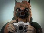 3d_(artwork) 4:3 anthro biped blender_(artwork) camera canid canine canis clothing digital_media_(artwork) domestic_dog electronics empty_eyes female fur german_shepherd hair herding_dog holding_object leslie_rochester(rosecreates) mammal mirror_selfie mirrored pastoral_dog reflection rosecreates selfie simple_background solo topwear vintage