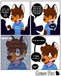 4:5 absurd_res anthro black_nose blush brown_hair canid canine clothed clothing comic cordy_fox cordy_fox_(character) dialogue e621 english_text eyewear fox fur glasses group hair hi_res humor inner_ear_fluff male male_anthro mammal multicolored_body multicolored_fur nervous orange_body orange_fur shirt solo_focus text topwear tuft white_inner_ear_fluff