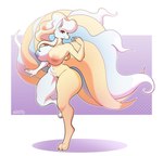 2023 5_fingers 9_tails absurd_res alolan_form alolan_ninetales anthro areola big_breasts big_butt breasts butt elizabeth_karola female female_(lore) female_anthro fingers front_view fur generation_1_pokemon generation_7_pokemon genitals green_eyes grey_body grey_fur grey_inner_ear grey_nipples heterochromia hi_res huge_breasts hybrid mismatched_nipples multi_tail ninetales nintendo nipples nude nude_anthro nude_female on_one_leg orange_nipples orange_nose pokemon pokemon_(species) purple_background pussy red_eyes regional_form_(pokemon) rudytheshark simple_background solo standing tail white_background white_ears yellow_body yellow_fur