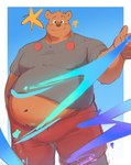 2024 anthro bear biped black_clothing black_eyes black_shirt black_topwear bottomwear brown_body brown_fur clothing david_rrigel exposed_stomach fur hi_res looking_at_viewer male mammal overweight overweight_anthro overweight_male red_bottomwear red_clothing red_shorts shirt shorts solo topwear