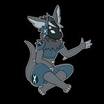 1:1 alpha_channel anthro armor black_clothing blue_body blue_clothing blue_eyes blue_fur blue_tail bump_attack chest_tuft claws clothing fur grey_body grey_fur grey_hair grey_tail hair horn machine neck_tuft protogen solo tail tuft visor